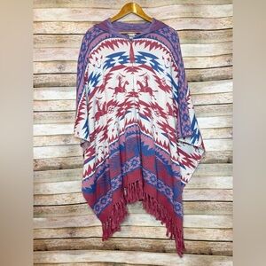 Tasha Polizzi Western Aztec Southwestern Horse Print Hooded Poncho Sweater OS